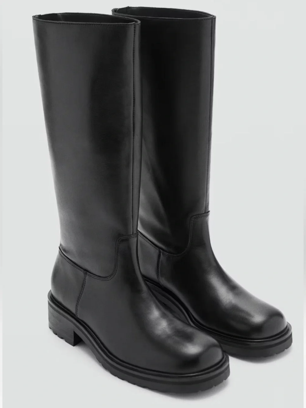 Mango High Leather Boots Black EU39 US8.5